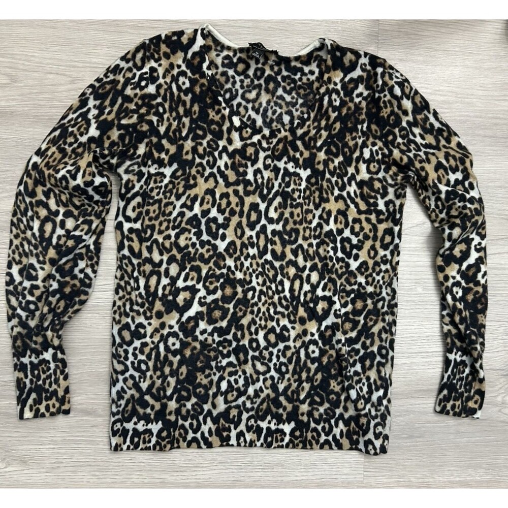 Talbots Sweater Women Brown leopard Animal Print merino wool small